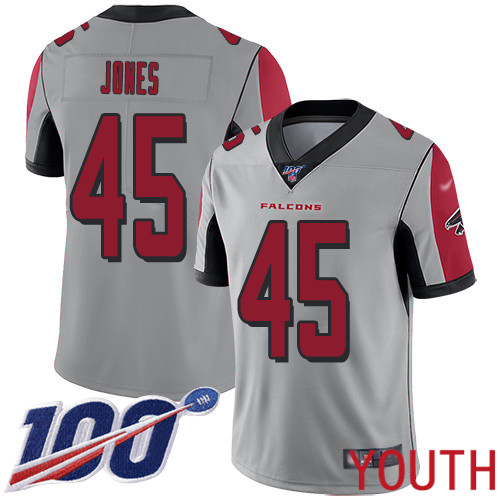 Atlanta Falcons Limited Silver Youth Deion Jones Jersey NFL Football #45 100th Season Inverted Legend->youth nfl jersey->Youth Jersey
